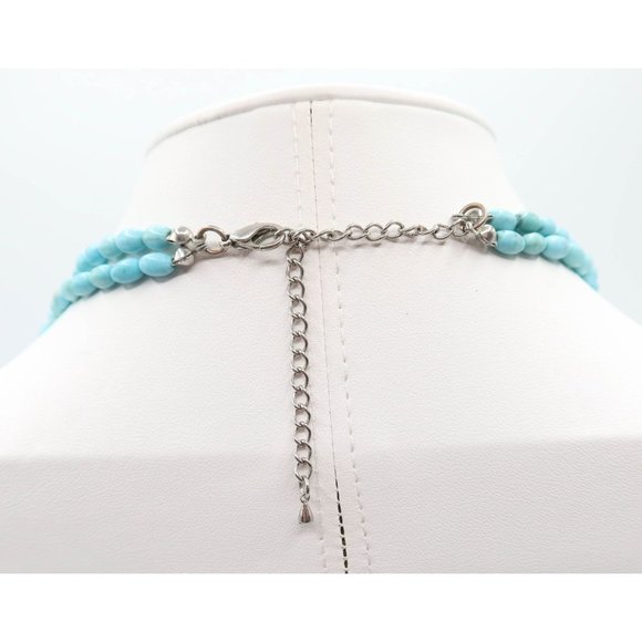 Dyed Turquoise Howlite Double Strand Silver Tone Necklace 18" Boho Southwestern - Picture 4 of 5